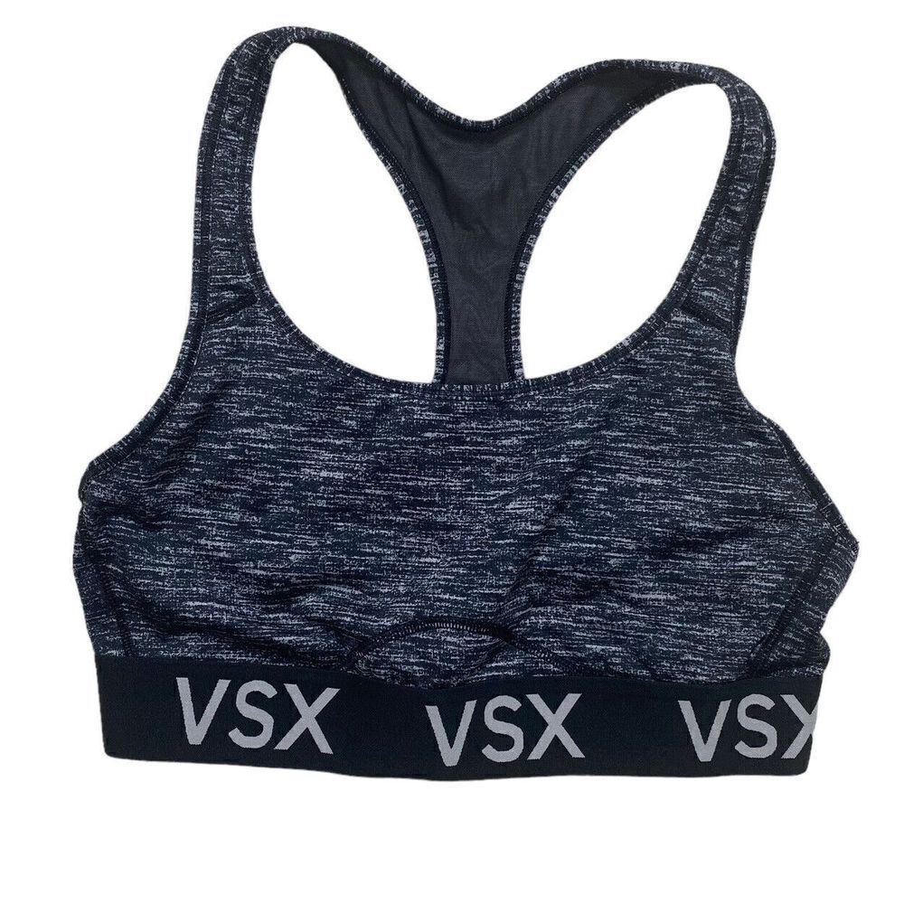 Victoria’s Secret VSX Sport Black Heather Gray Logo Racerback Sports Bra Small S